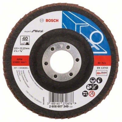 Bosch Accessories 2608607349 Disco lamellare Expert for Metal, supporto in fibra Diametro 115 mm Diam. interno 22.23 mm