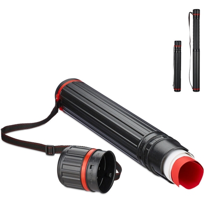 Tubo Portadisegni, formato max. A0, Cintura Regolabile, Tappo a Vite, 64-107 cm, Plastica, Nero