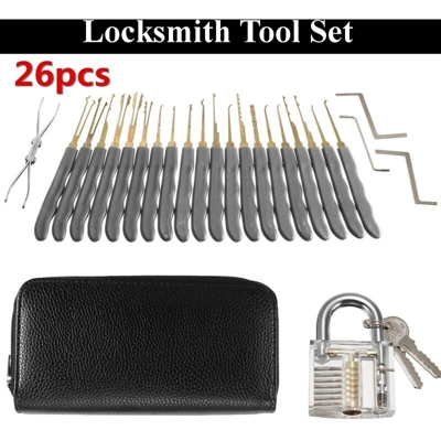26 Pz Lucchetto per fabbro Training Starter Opener Practice Kit Lock Unlock Pick Tool Set Metal Silver