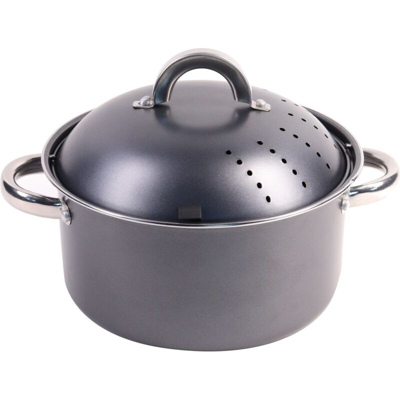 Casa Collection - Casseruola Cuoci Scola Pasta 24 cm in Carbon Steel Grigio