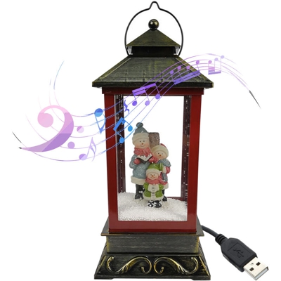 MT18A-2 Three Snowmen-Bordeaux Gold Christmas Little Lighthouse (senza batteria) con cavo USB, adattatore standard USA 3 musica