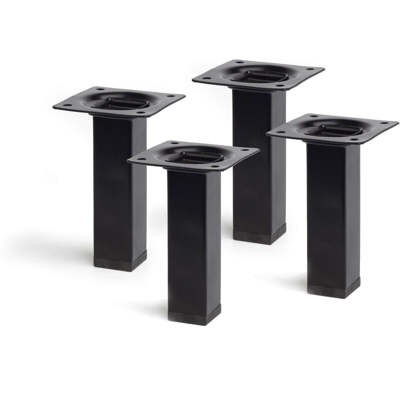 gamba quadrata stile moderno per mobili bassi. Altezza di 10 cm. Realizzata in acciaio con finitura nero. Per il bricolage e il DIY. Misure