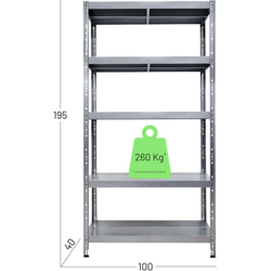 Scaffale In Metallo Maciste 100 X 40 X 195 H 5 Piani Kg 260 Senza Bulloni características