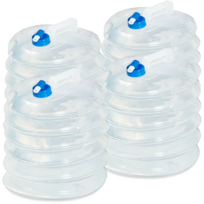 10020962_672 Set 4 Taniche Acqua con Manico e Rubinetto per Campeggio, Ovali, 15L, BPA-Free, Pieghevoli, per Uso Alimentare