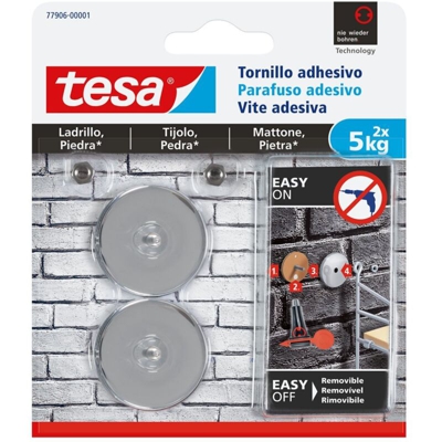 Tesa 77906-00001-00 Vite Adesiva Rotonda per Mattone e Pietra 5 kg, Acciao, Set di 2 Pezzi