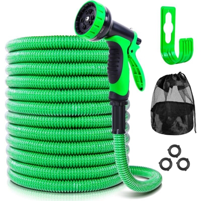 Tubo da giardino estensibile da 100 ', tubo flessibile con punta a spruzzo a 10 funzioni e supporto per tubo