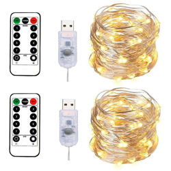 2 luci fiabesche 100 LED 10M bianco caldo filo d'argento, spina USB con telecomando luce stellare per la festa di matrimonio decorazione natalizia características