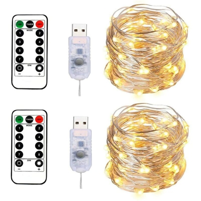 2 luci fiabesche 100 LED 10M bianco caldo filo d'argento, spina USB con telecomando luce stellare per la festa di matrimonio decorazione natalizia