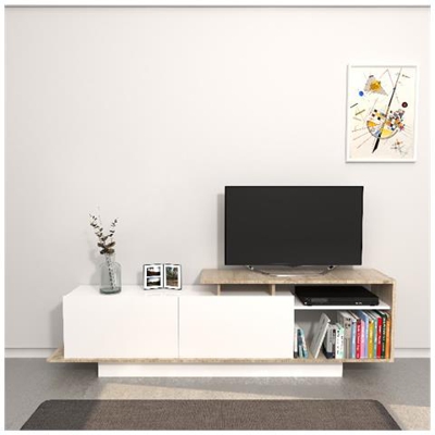 Mobile Porta Tv Martin - Con Ante, Ripiani - Da Salotto - Bianco, Sonoma In Legno, 180 X 30 X 53,2 Cm