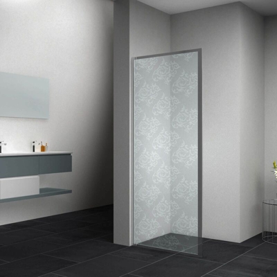 Lato Fisso in Vetro per Box Doccia Spessore 4mm Satinato con Decoro Damasco Dimensioni 80x190 cm