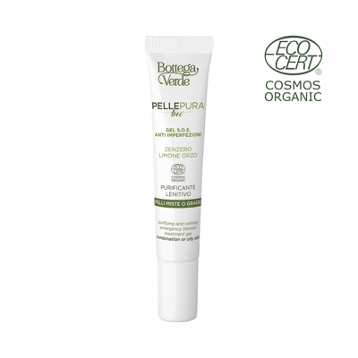 Pelle pura bio - S.O.S. anti-imperfecciones, gel purificante lenitivo con extracto de Jengibre ecológico, zumo y aceite de Limón y agua de Cebada ecol