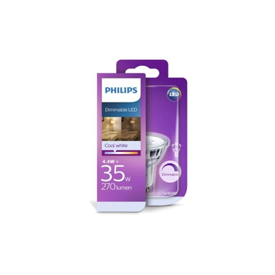 LED Classic 4.4 W (35 W) vetro dimmerabile GU10 Faretto, luce bianca fredda, in vetro, GU10, 4.4 Watt [Classe di efficienza energetica A+] - Philips