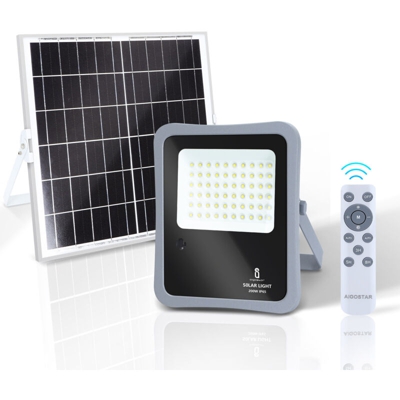 Faretto Led da esterno 200W Bianco Freddo 6500K ad alimentazione solare con telecomando