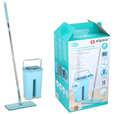 Bakaji - Set Mocio Microfibra + Secchio 2in1 MOP Lava Asciuga Pavimenti 6L Manico Acciaio
