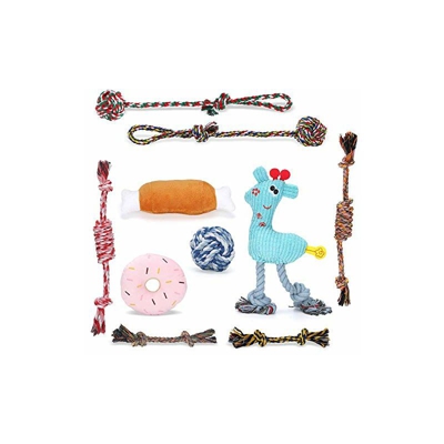 KIPIDA - Set di 10 giocattoli per cani, per cuccioli di piccola taglia, cuccioli, dentini, giocattoli in cotone, set da gioco con corda per cani, set