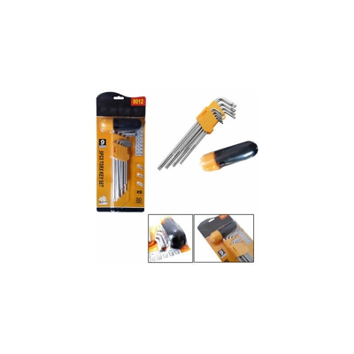 Tp - Set Kit 9 Chiavi Torx Lunghe Ad Elle Con Manico Mandrino Forato Da T10 A T50