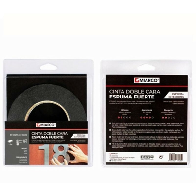 Nastro biadesivo in schiuma resistente esterno 19 mm x 10 m - Miarco