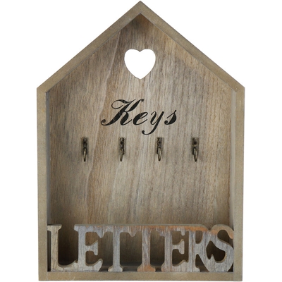 Scatola portachiavi da parete in legno 30x22x6cm con 4 ganci