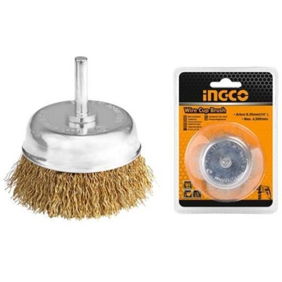 Ingco - Spazzola a tazza c/filo ondulato e gambo d. 75 mm