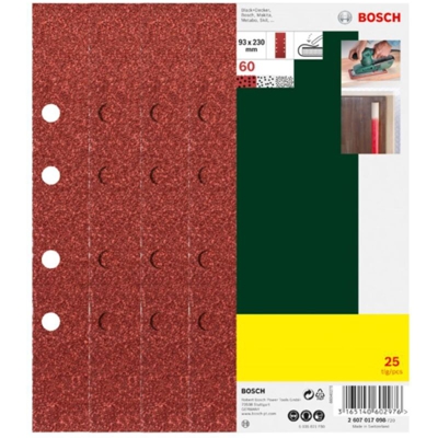 Bosch Accessories 2607017098 Carta abrasiva orbitale perforato Grana 60 (L x L) 230 mm x 93 mm 25 pz.