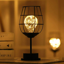 Lampada da tavolo moderna in filo di metallo nero ferro - Stile gabbia - Lampada da comodino retrò - Funziona a batteria - Per camera da letto ? 1 # precio