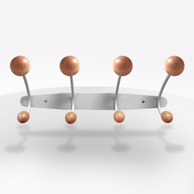 Appendino A Muro In Metallo Grigio E Pomoli In Legno Con 4 Ganci Cm 49X11 H 21