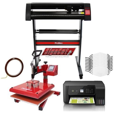 Kit Per Sublimazione Plotter Per Taglio Vinile Con Software - 720 & Pressa A Caldo Termopressa Basculante - 38x38 & Stampante Eco Tank & 10 Mascherine Campioni Personalizzabili