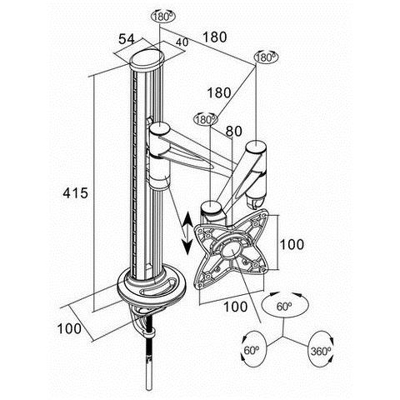 DB1023TN-S, 75 x 75,100 x 100 mm, Argento, -60 - 60°