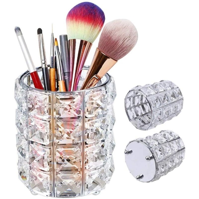 Organizer per trucco in cristallo, organizer per pennelli rotondo per pennelli, pennelli per sopracciglia, portamatite per organizer per trucco