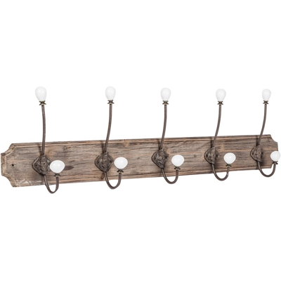 Appendiabiti a parete, ganci appendiabiti attaccapanni da muro in legno e ferro, gancio per giacche cappotti L80xPR10xH21 cm