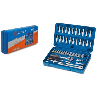 SERIE 46 PEZZI BUSSOLE E ACCESSORI DA 1/4” CR-V in valigetta in ABS - Klass