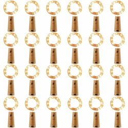 24pcs LED Batteria per bottiglia, luci a filo di rame Luci per bottiglia di vino a batteria con sughero bianco caldo - Litzee en oferta