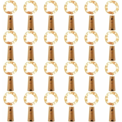 24pcs LED Batteria per bottiglia, luci a filo di rame Luci per bottiglia di vino a batteria con sughero bianco caldo - Litzee