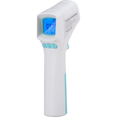 Asupermall - Pistola per la temperatura della fronte a infrarossi senza contatto, retroilluminazione a tre colori, temperatura della fronte /