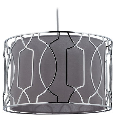 Relaxdays - Lampadario a Sospensione in Stoffa e Metallo, Lampada per Salotto e Camera, Lampadina E27, Argento Grigio