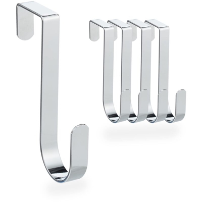 Set da 5 Ganci Sopraporta, per Vestiti, Porte Smussate, Gancetti Appenditutto, Bagno, L: 12 cm, Argento