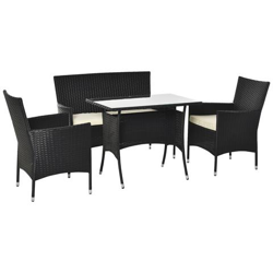 Set Mobile Da Giardino Con Tavolo, 2 Poltrone E Divano 2 Posti, In Rattan Pe Con Cuscini, Nero E Bianco precio