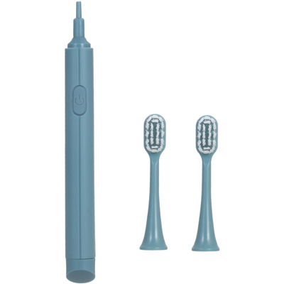 Spazzolino elettrico, pulisci denti, normale impermeabile, accensione / spegnimento manuale con 2 testine senza batterie, blu-verde