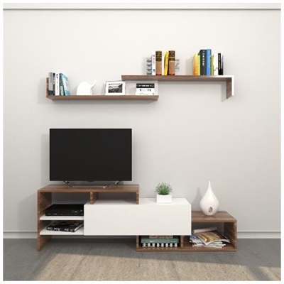 Mobile Porta Tv Fenice - Con Mensole, Ripiani - Da Salotto - Bianco In Legno, 150 X 27 X 45 Cm