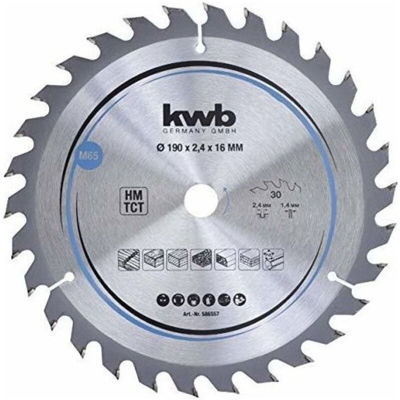 Lama per Sega Circolare Truciolare in Legno e Legno Duro 190x16mm 30 Denti Z-30 - KWB