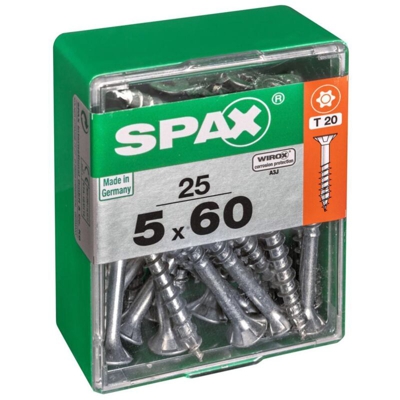 Set Di 25 Acciaio Vite A Testa Piatta Spax Autofraisée, Diam.5 Mm X Mm L.60