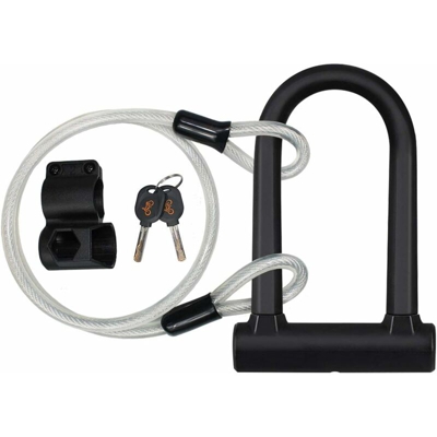 Lucchetto Bike U con cavo - Bicicletta da 16 mm per impieghi gravosi con cavo in acciaio flessibile da 4 piedi / 1,2 m e staffa di montaggio per MTB