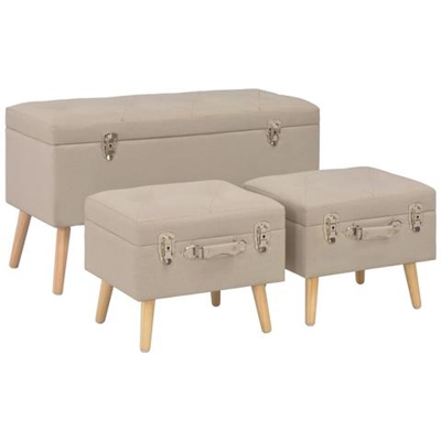 Sgabelli Con Contenitore 3 Pz In Tessuto Beige