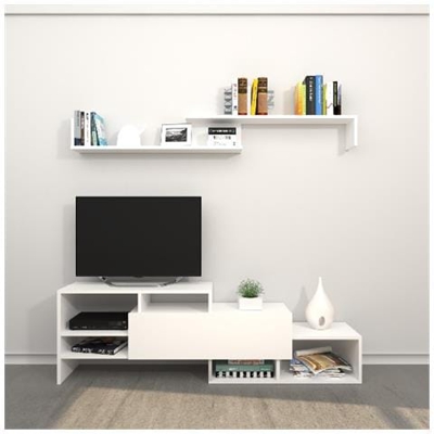 Mobile Porta Tv Fenice - Con Mensole, Ripiani - Da Salotto - Bianco In Legno, 150 X 27 X 45 Cm