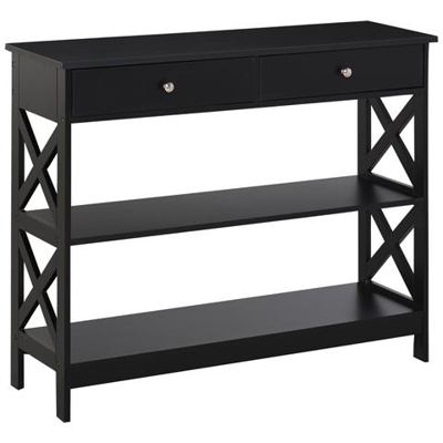 Tavolo Consolle Con 2 Cassetti E 2 Mensole, Mobile Da Ingresso E Soggiorno In Mdf, 100x30.5x80cm, Nero