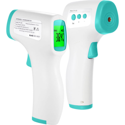 Asupermall - Pistola a infrarossi per la temperatura della fronte senza contatto, retroilluminazione a tre colori, 32 set di memorizzazione dei dati, características