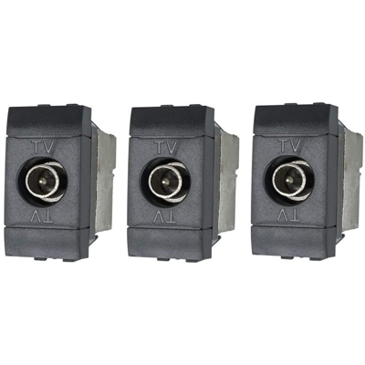 Planet Shop - 3x SANDASDON SD82002D Presa TV Terminale Connettore Maschio Nero Compatibile Bticino Living