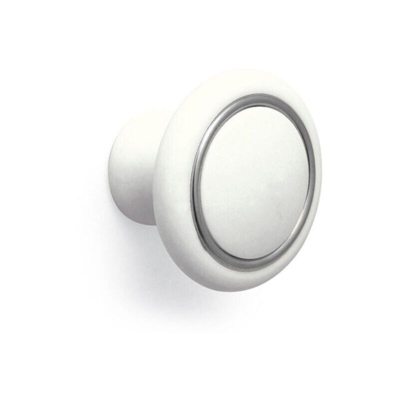 Pomolo tondo bianco con anello cromo 35x26mm- 026 Ring