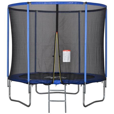 Tappeto Elastico Per Bambini E Adulti Con Rete E Bordo Imbottito, Giochi Da Giardino E Casa Ø244x240cm Blu E Nero