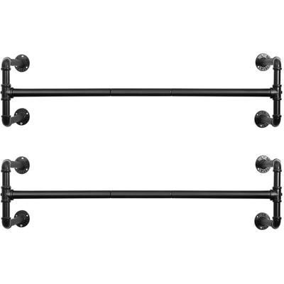 Attaccapanni da Muro, Set di 2, Barra Appendiabiti da Parete, Stile Industriale, Salvaspazio, 110 x 30 x 29,3 cm, Ciascuno Regge Fino a 60 kg,
